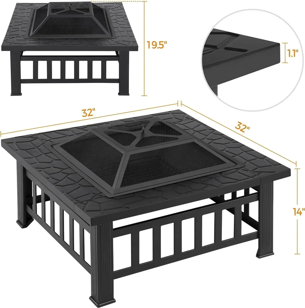 Yaheetech Multifunctional Fire Pit Table Square Metal Firepit Stove Backyard Patio Garden Fireplace wourant