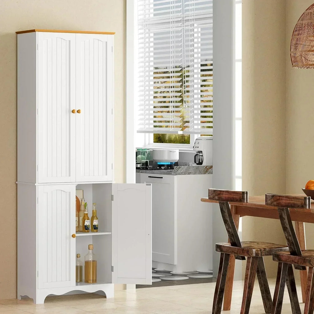 Tall Pantry Cabinet Freestanding Storage Cabinet Wooden Kitchen Pantry with 4 Doors wourant
