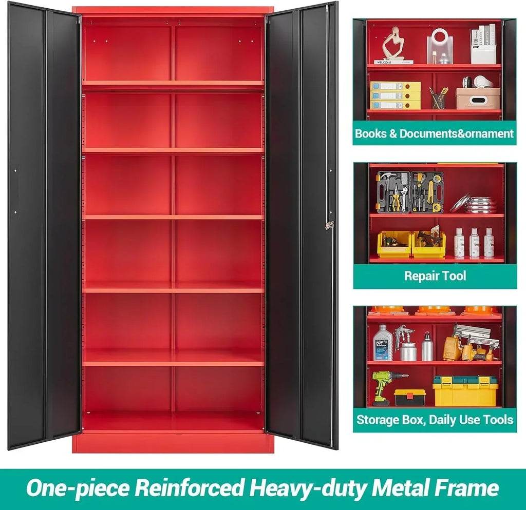 Metal Storage Cabinet with 2 Doors and 6 Shelves Black Metal Cabinet Garage Storage Cabinet wourant