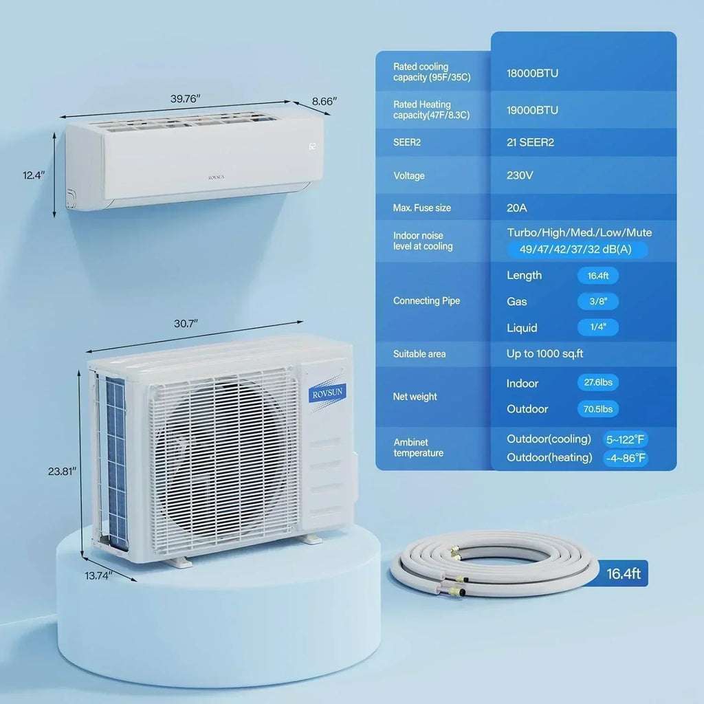 ROVSUN 9000 BTU Wifi Enabled Mini Split Air Conditioner Heater Inverter 19 SEER2 Energy Saving wourant