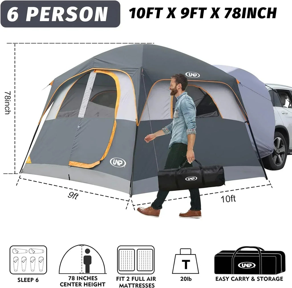 SUV Tent for Camping 6-Person SUV Tailgate Tent Easy Set Up with Rainfly 10'x9'x78in wourant