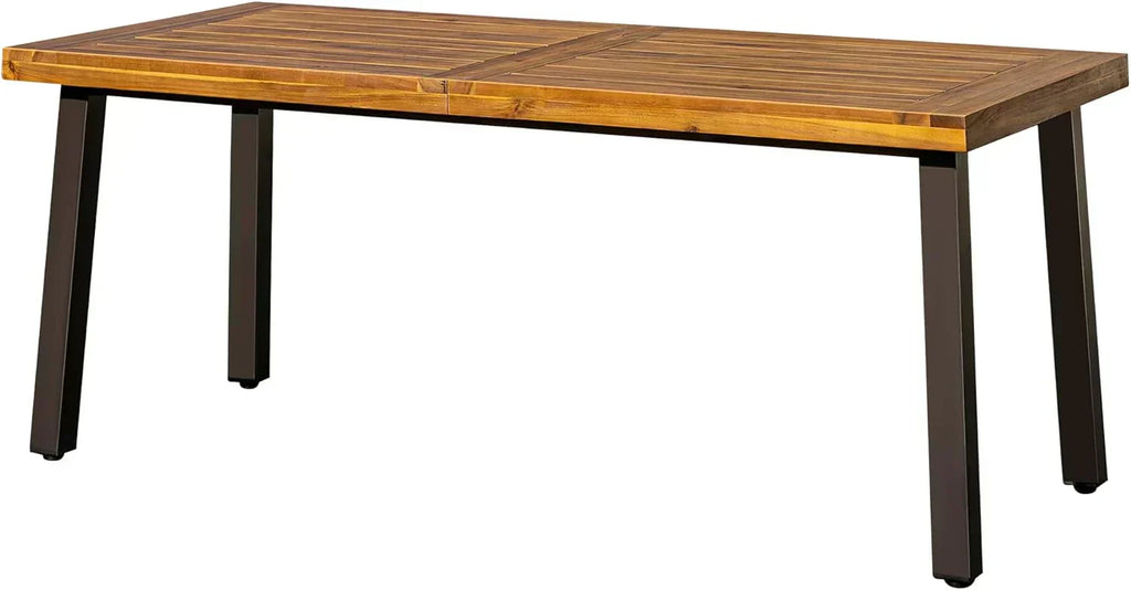 Devoko Home Acacia Wood Dining Table 6-Person Indoor Outdoor Table Iron Legs Sandblast Finish wourant