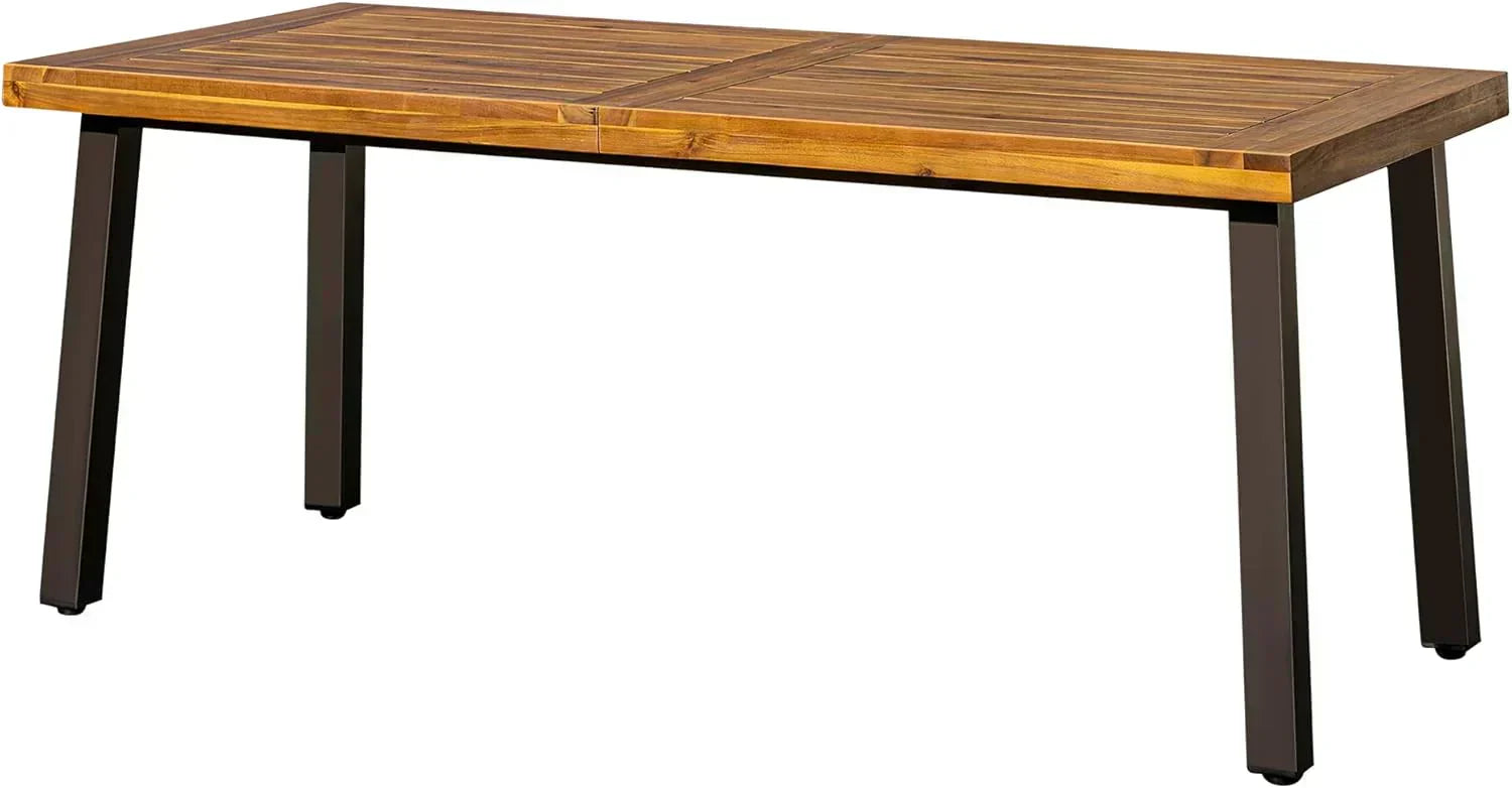 Devoko Home Acacia Wood Dining Table 6-Person Indoor Outdoor Table Iron Legs Sandblast Finish wourant