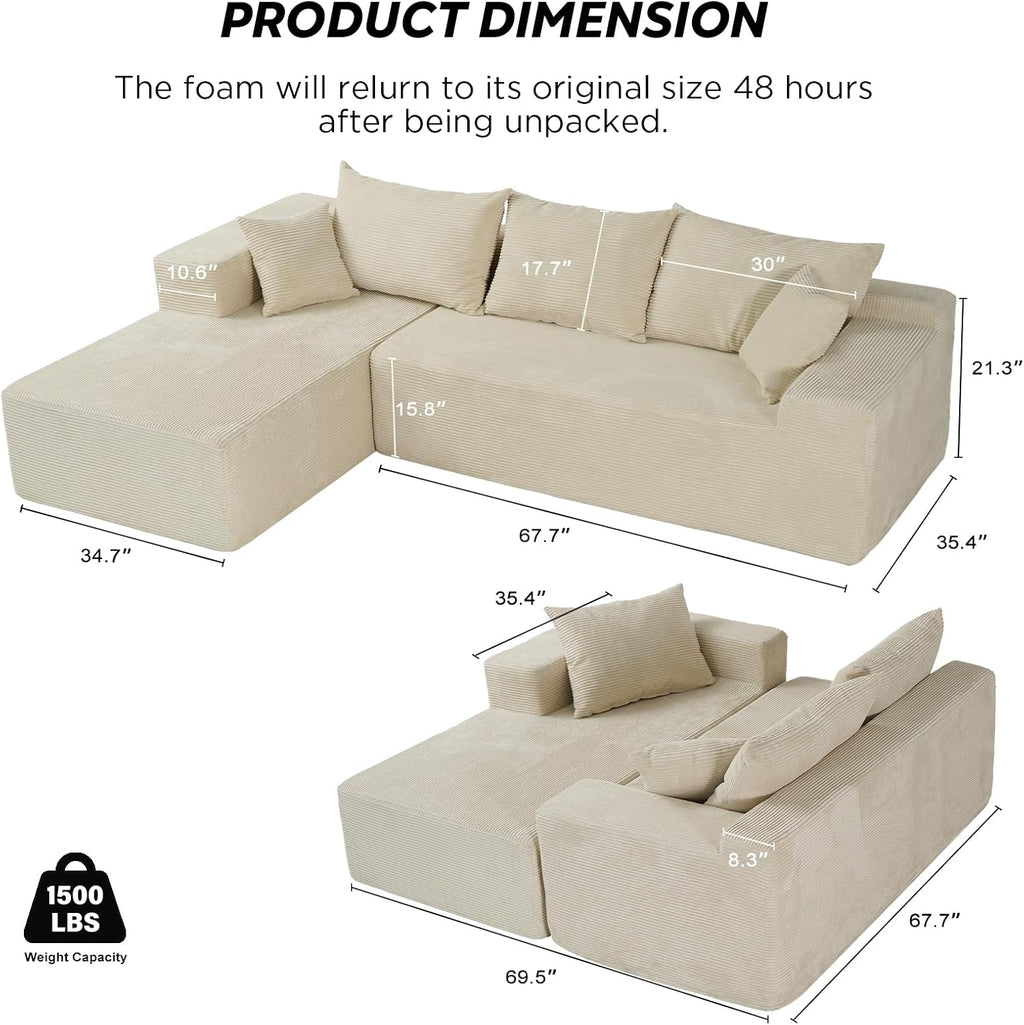 Cloud sofa with L-shaped lounge chair modern modular sofa with deep seats wourant