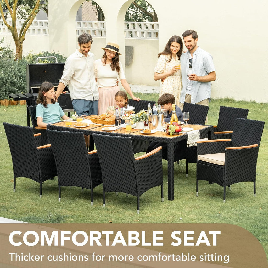 Devoko Dining 7 PCS Furniture Patio Conversation Set with Acacia Wood Table Top Rattan Outdoor wourant