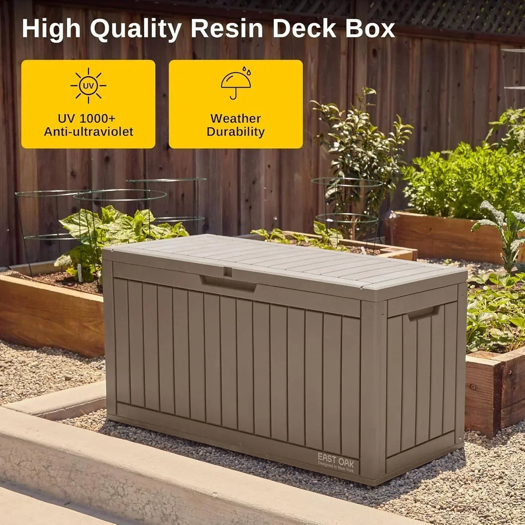 EAST OAK Outdoor Storage Box 60 Gallon Deck Box Indoor and Outdoor Use Waterproof Resin Storage wourant