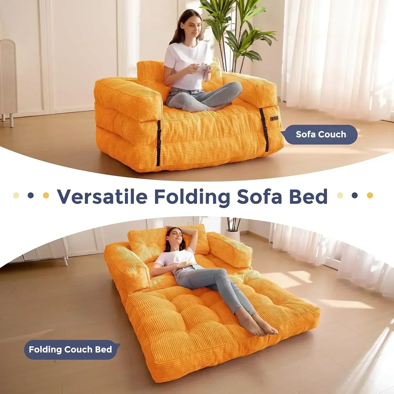Folding Sofa Bed L-Shaped Convertible Sofa Bed with Armrests and Pillows wourant