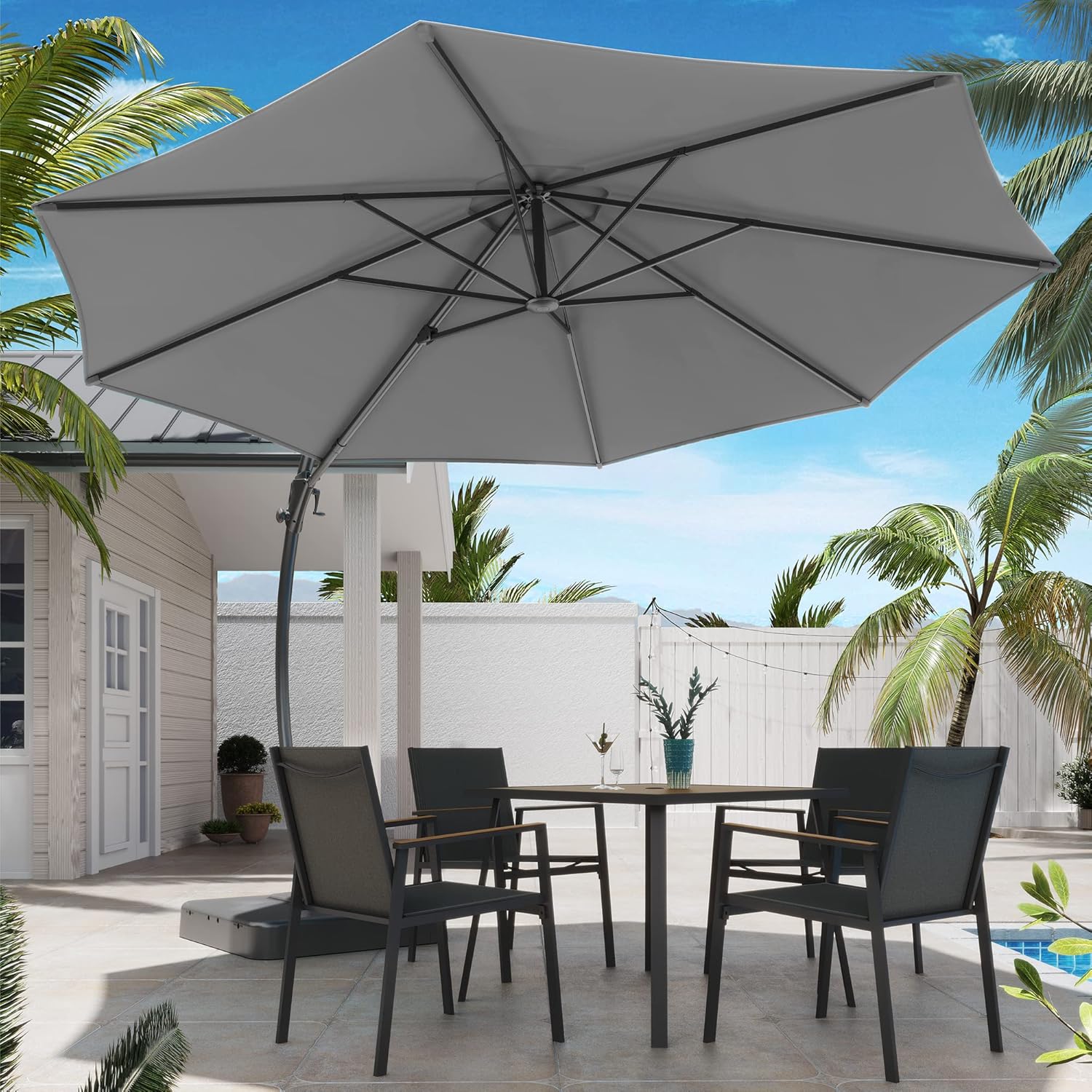 LAUSAINT HOME Outdoor Patio Umbrella with Base included 11 FT Deluxe Curvy Cantilever Umbrella wourant
