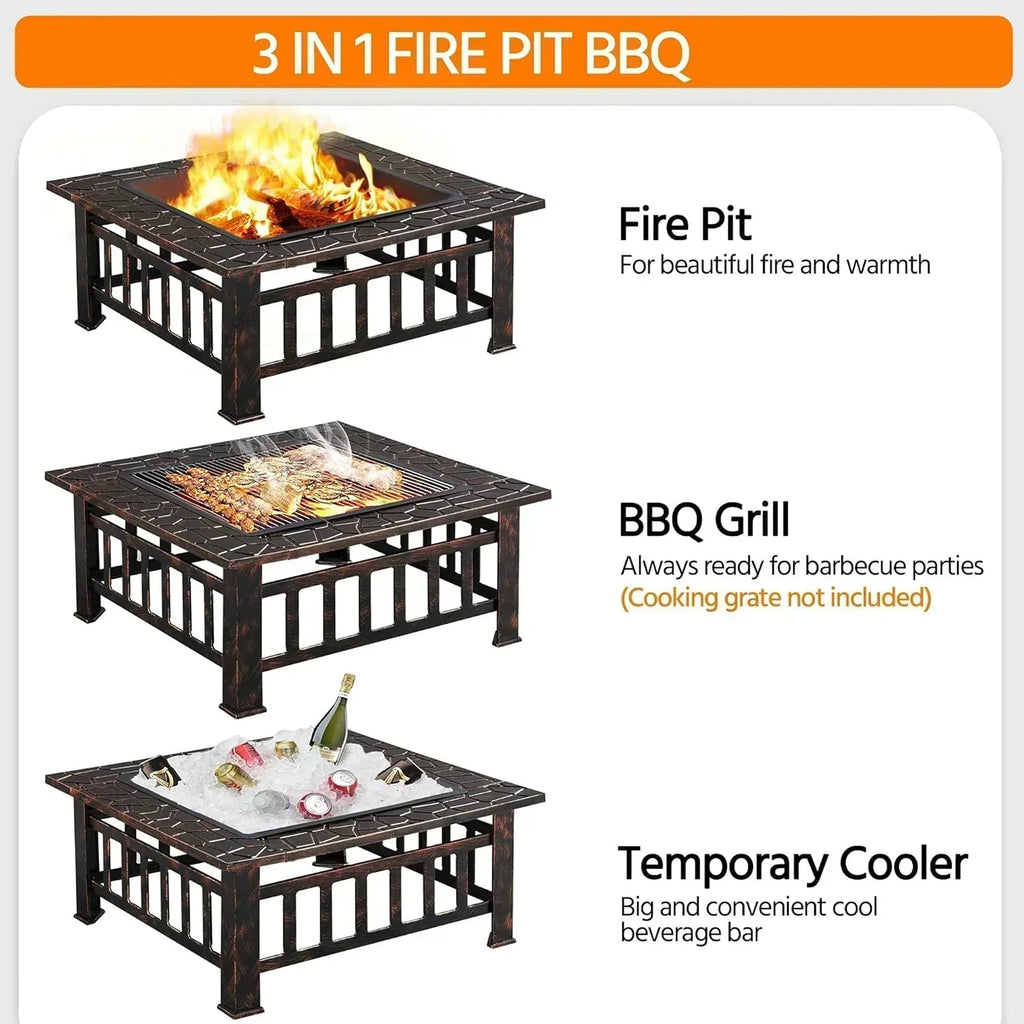 Yaheetech Multifunctional Fire Pit Table Square Metal Firepit Stove Backyard Patio Garden Fireplace wourant