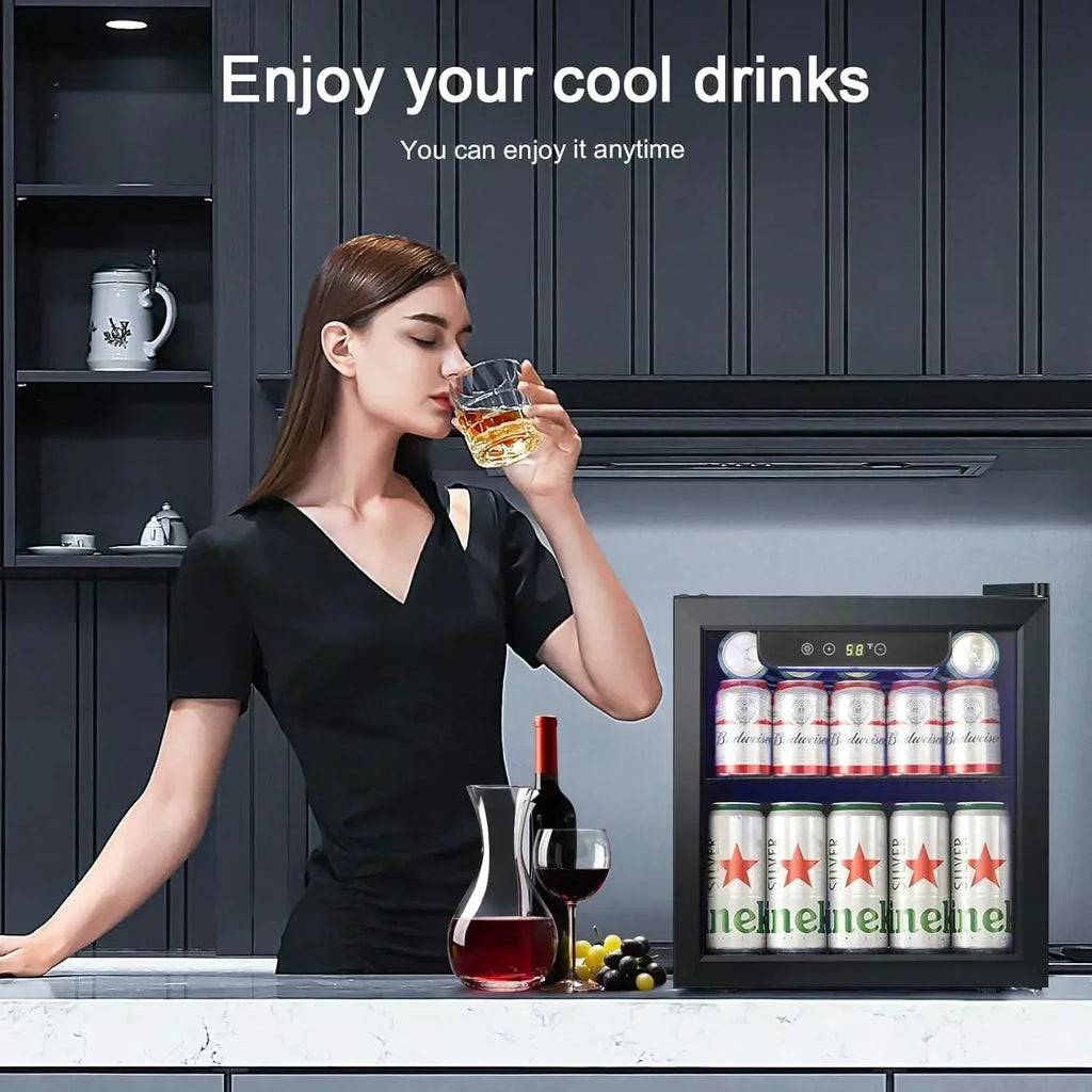 Antarctic Star Beverage Refrigerator Cooler 68 Can Mini Fridge with Glass Door for Beer Drinks Wine wourant