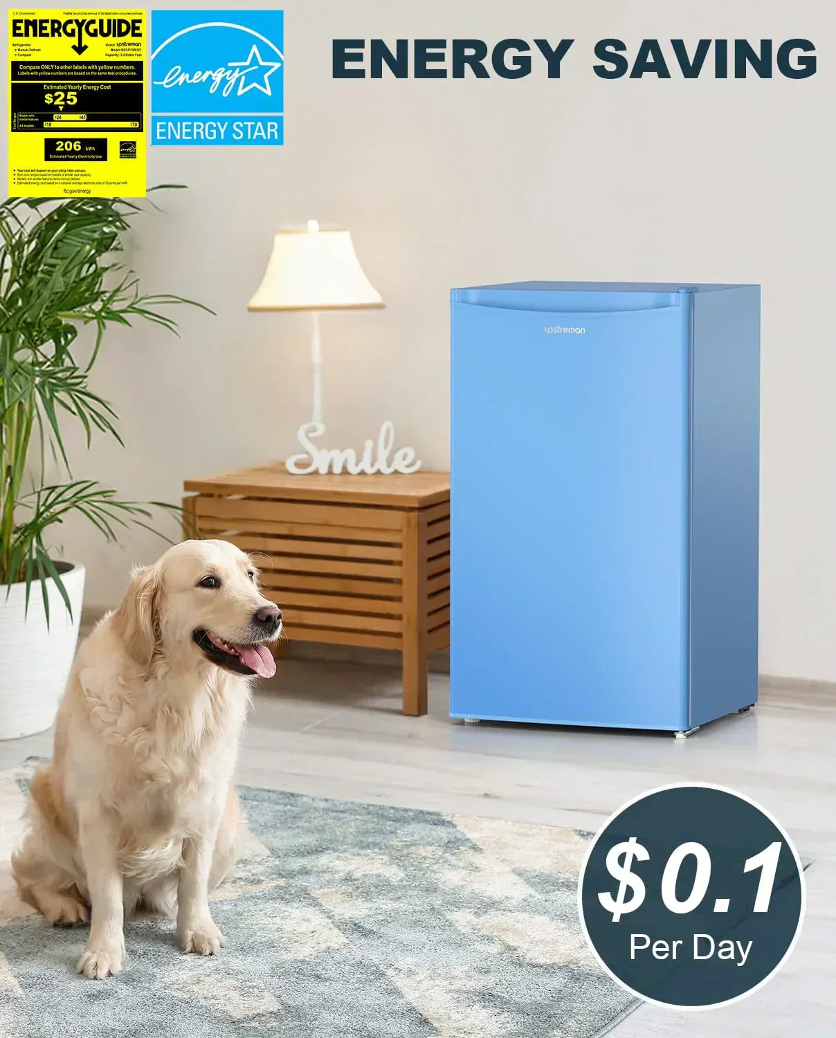 Upstreman 3.2 Cu.Ft Mini Fridge Freezer Single Door Fridge Dorm Fridge Adjustable Thermostat wourant