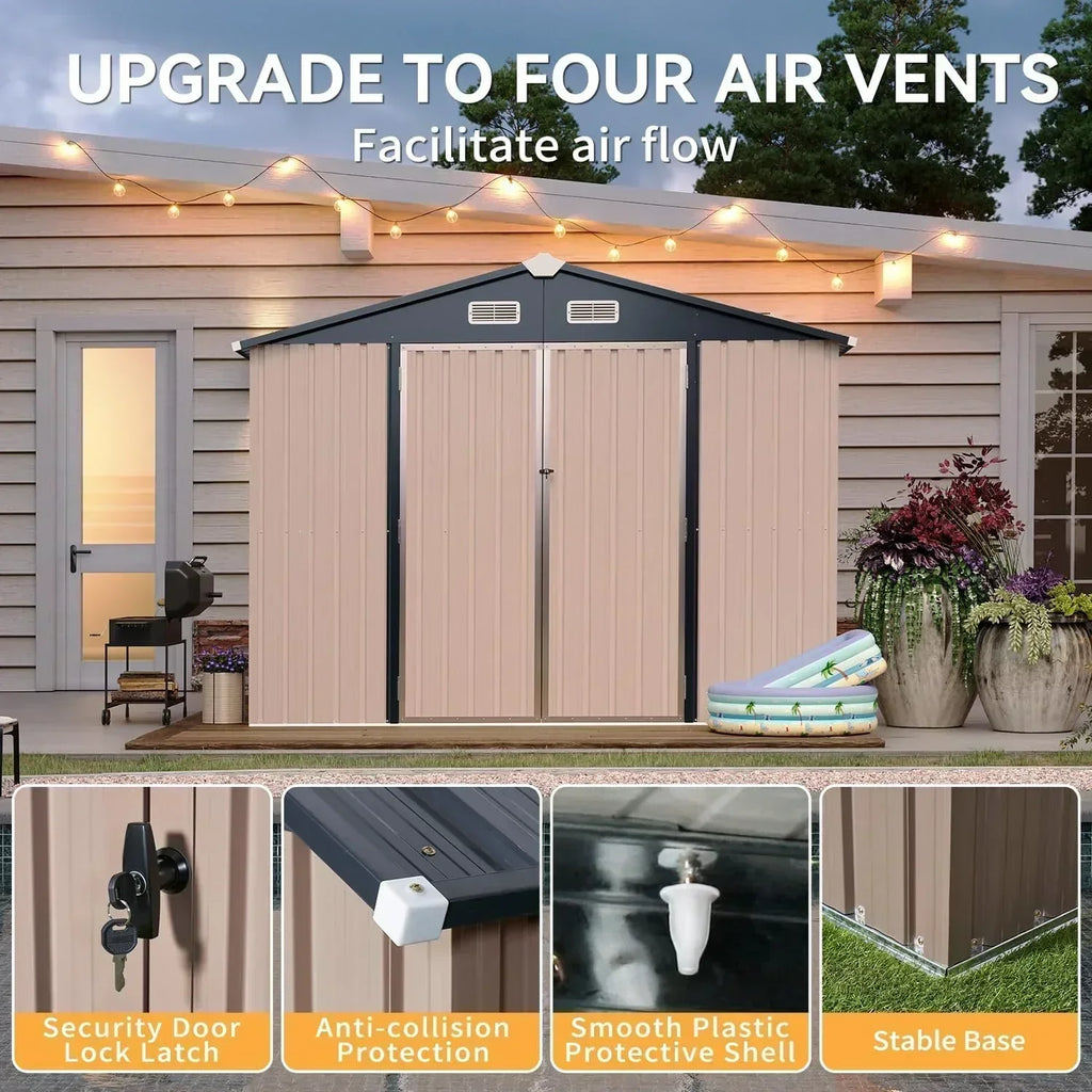 Aoxun 6.2x4 FT Shed Outdoor Storage Shed Metal Garden Shed Sloping Roof Tool Shed Bike Shed wourant