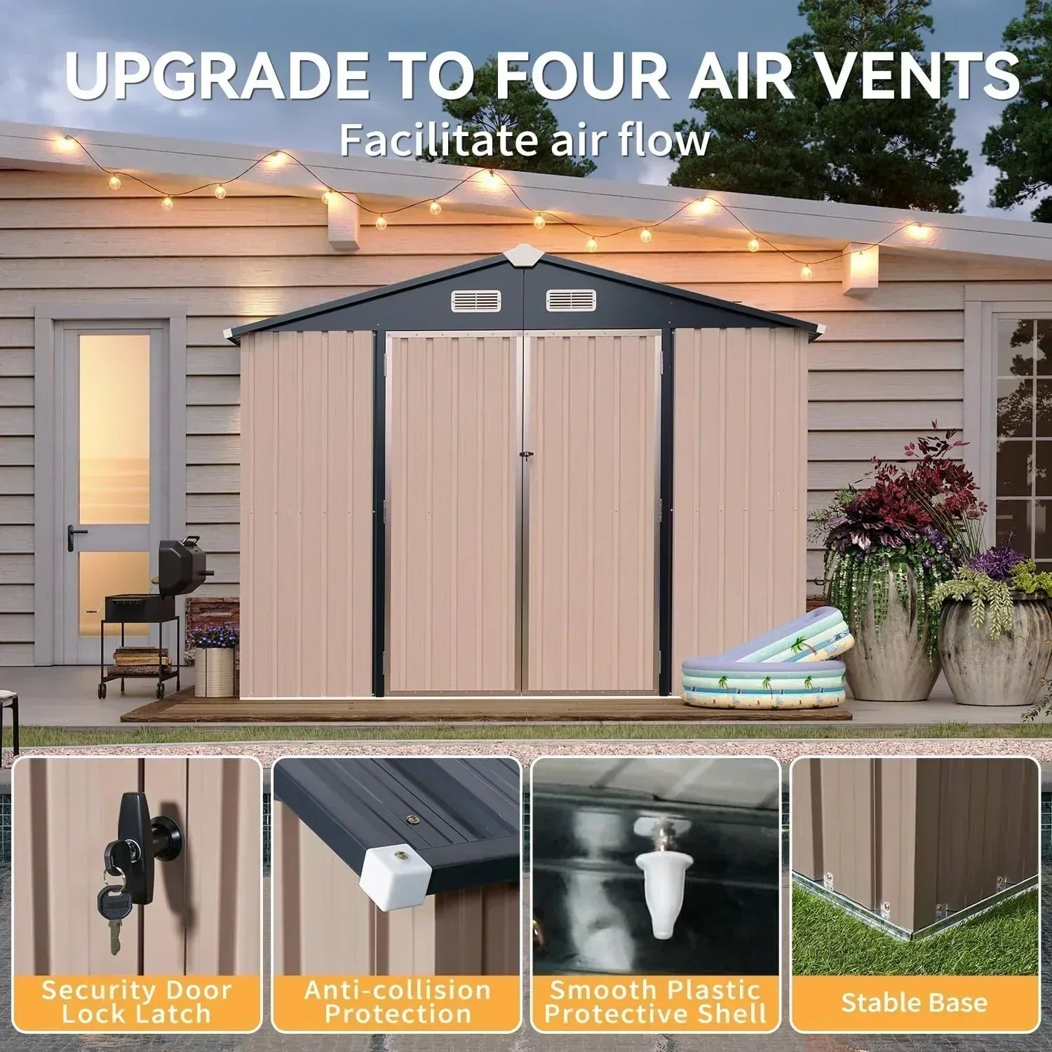 Aoxun 6.2x4 FT Shed Outdoor Storage Shed Metal Garden Shed Sloping Roof Tool Shed Bike Shed wourant
