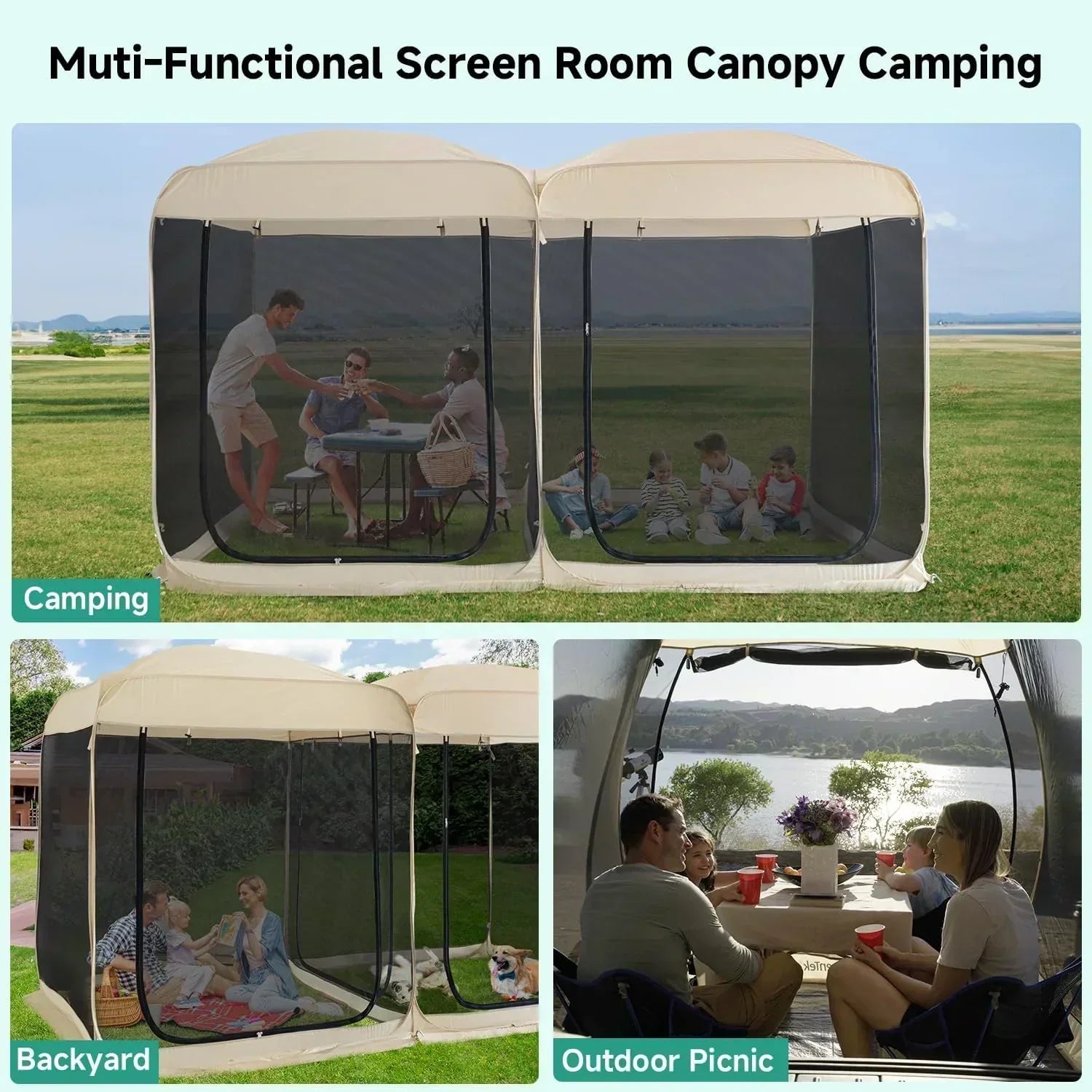 Screen gazebo sleeps 6-10-15 people Igloo-style canopy tent mosquito net on the sides Perfect wourant