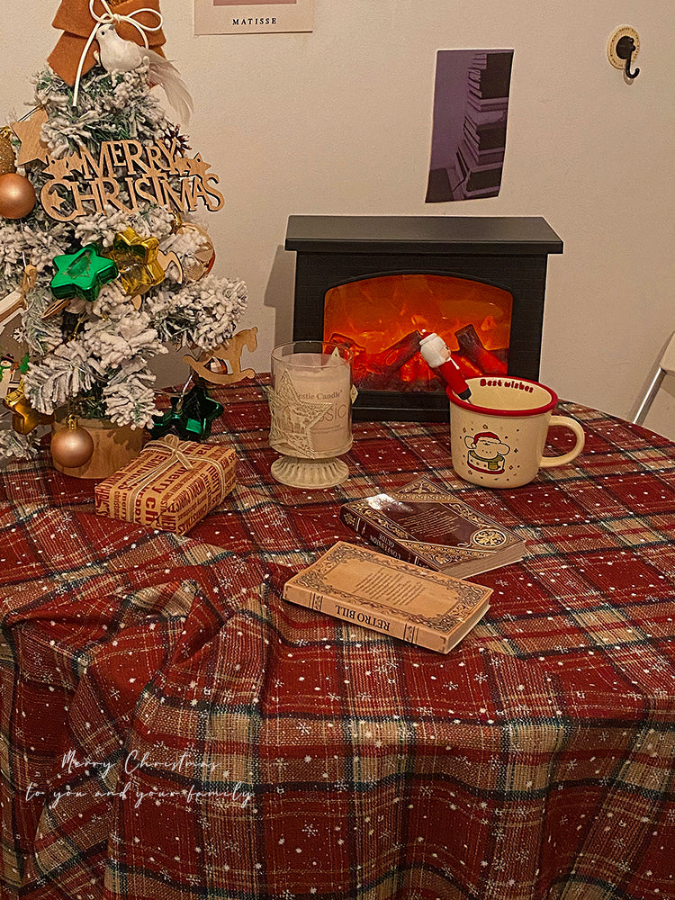 Britische Vintage-Weihnachtstischdecke mit rotem Karomuster, wasserfester Bezug für Feiertags-Couchtische wourant