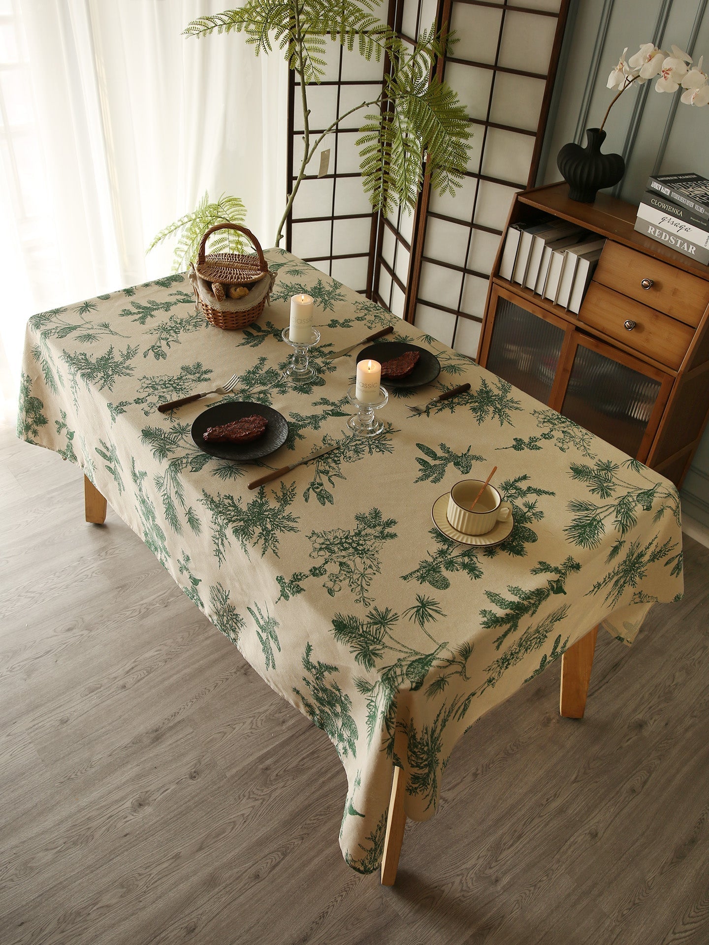 Französische Landhaus-Tischdecke aus Leinen mit Blumenmuster, Vintage-Stil, Esszimmer-Dekoration wourant