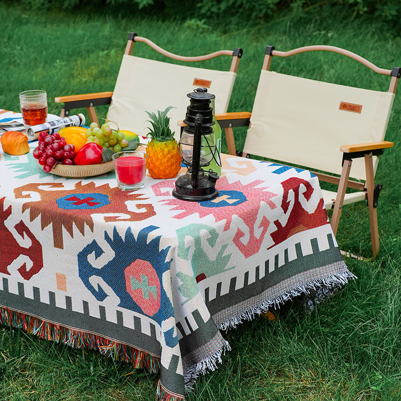Leinen-Picknicktischdecke, amerikanische Cartoon-Outdoor-Campingmatte für Rasenpicknicks wourant
