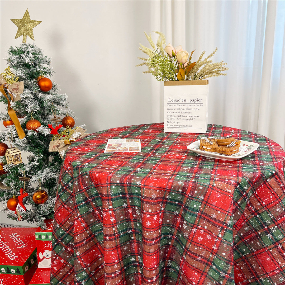 Festliche rote karierte Tischdecke, Weihnachts-Ins-Style-Vintage-Dekoration für fotofertiges Essen wourant