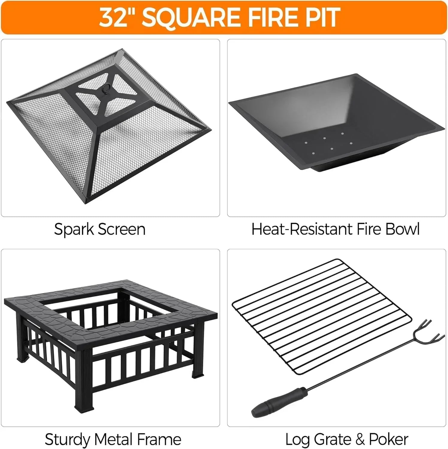 Yaheetech Multifunctional Fire Pit Table Square Metal Firepit Stove Backyard Patio Garden Fireplace wourant