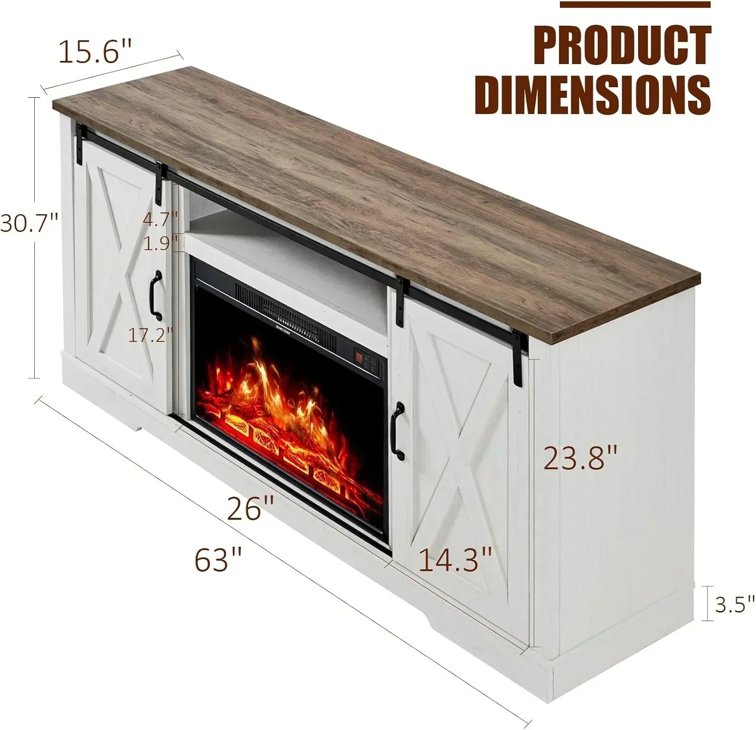 AMERLIFE Fireplace TV Stand with Sliding Barn Door  Farmhouse 63" Fireplace Entertainment Center wourant