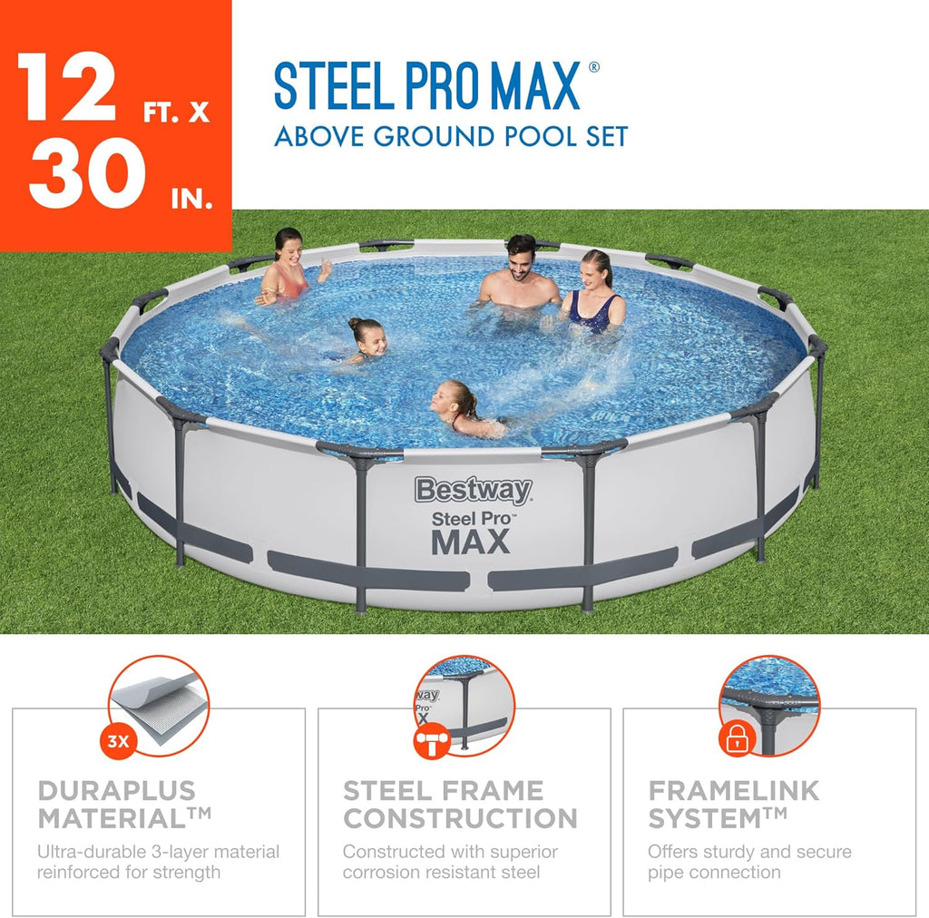Steel Pro MAX 10 Foot x 30 Inch Round Metal Frame Above Ground Backyard Swimming Pool Set wourant