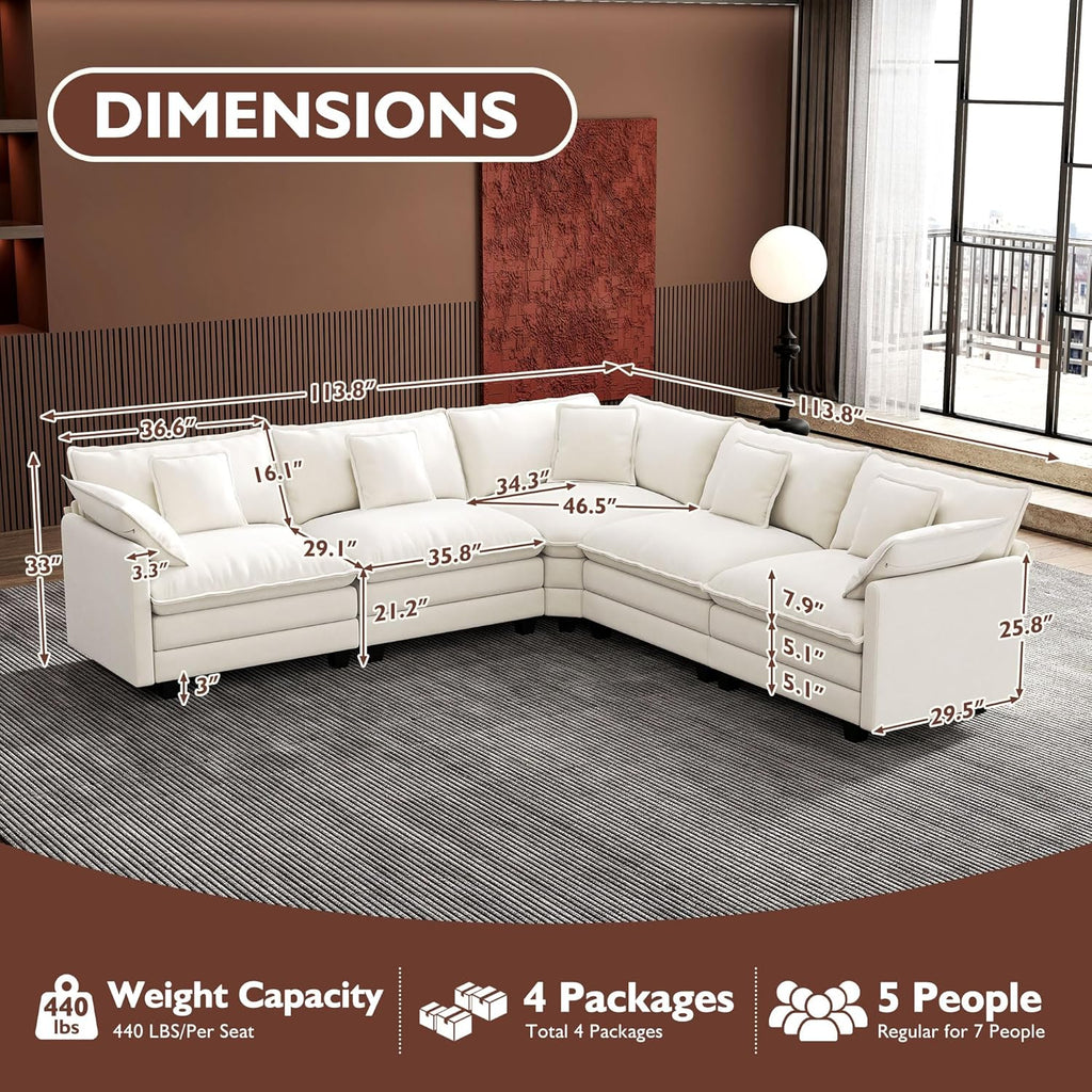ihanherry 146-inch U-shaped modern sofa modular area cloud sofa wourant