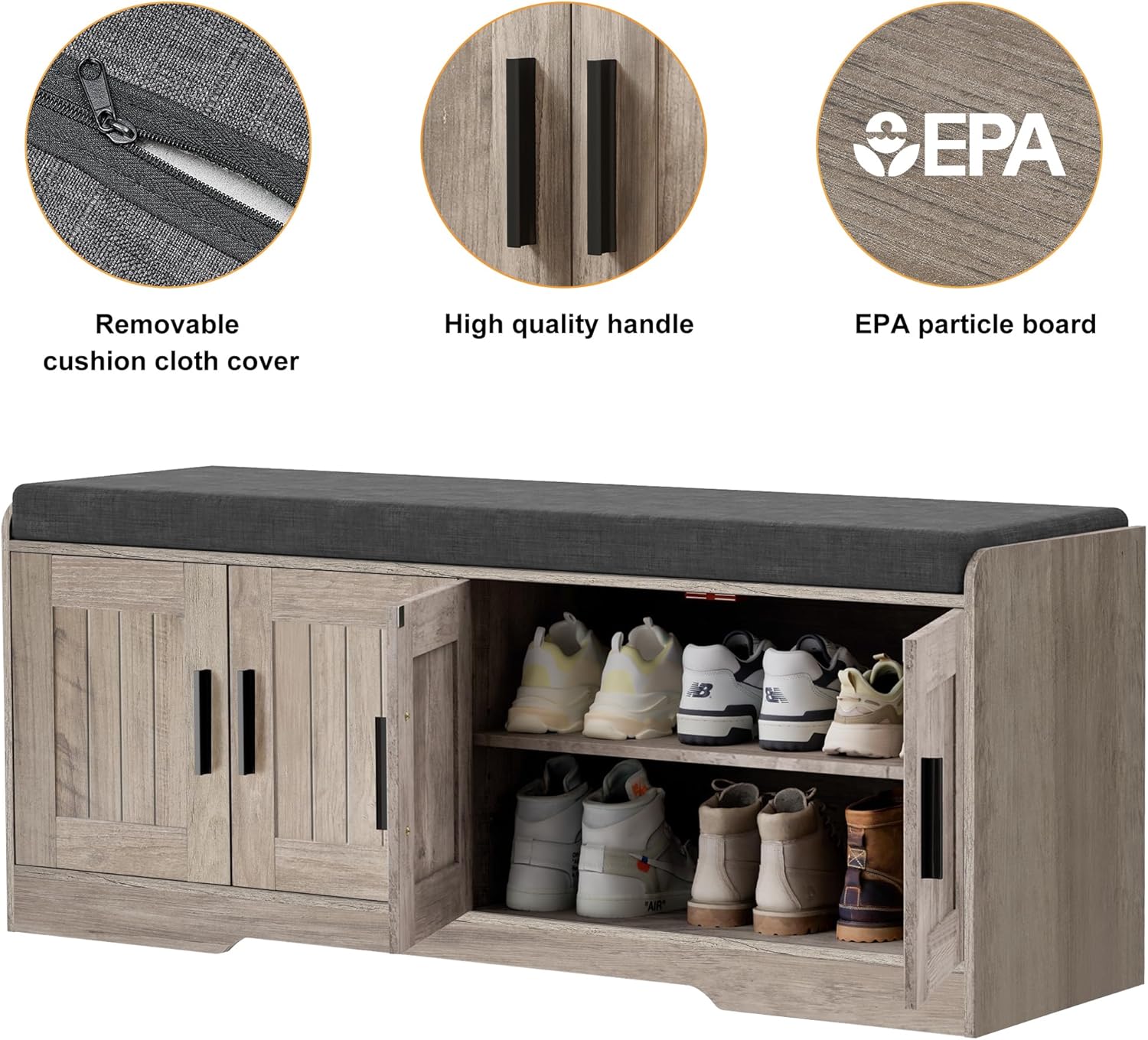 2-Tier Storage Bench Shoe Bench with Thickened Padded Seat Cushion Entryway Bench wourant
