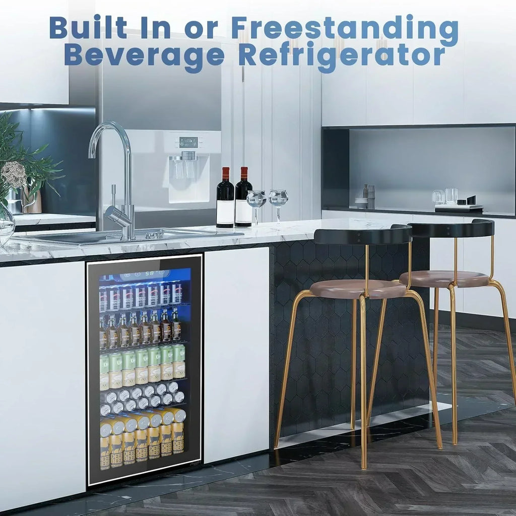 Mini Fridge 130 Can Beverage Refrigerator Cooler Drink Fridge Adjustable Temperature Control wourant