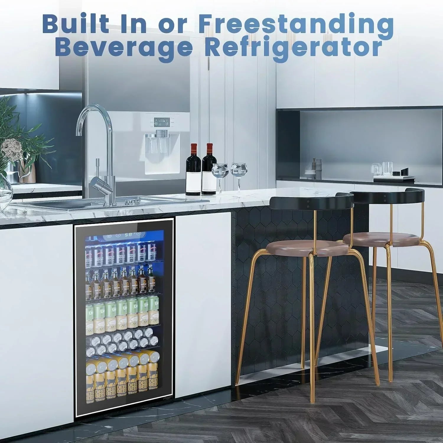 Mini Fridge 130 Can Beverage Refrigerator Cooler Drink Fridge Adjustable Temperature Control wourant