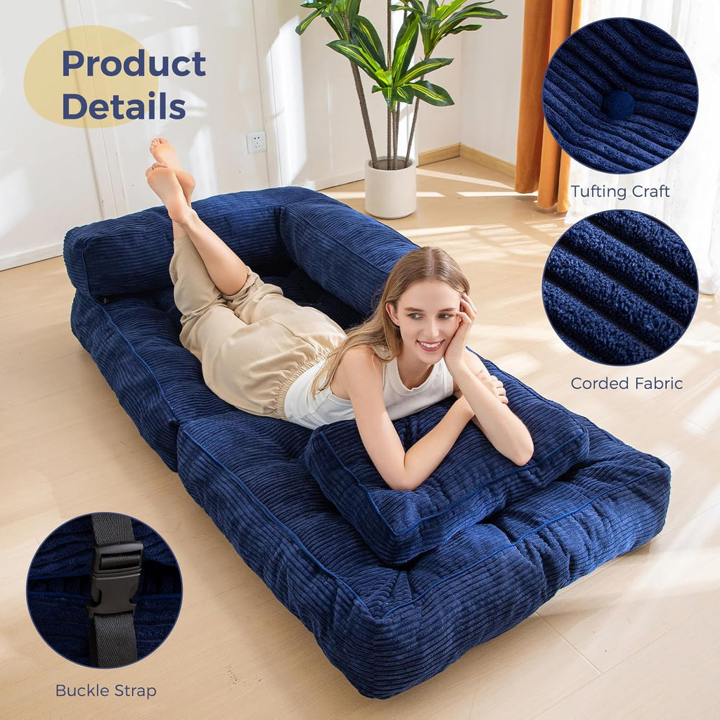 Folding Sofa Bed L-Shaped Convertible Sofa Bed with Armrests and Pillows wourant