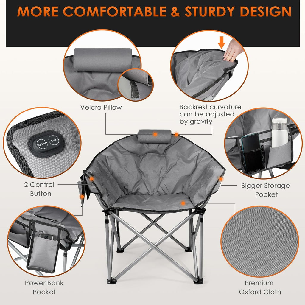 Heated Camping Chair Extra Large Heated Chair Outdoor Sports Chair with 3 Heat Levels on Back wourant