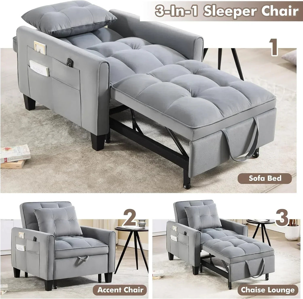 Convertible Sleeper Chair 3 in 1 Sleeper Chair Bed Pull Out Sofa Bed Chairs Velvet Single Sofa wourant