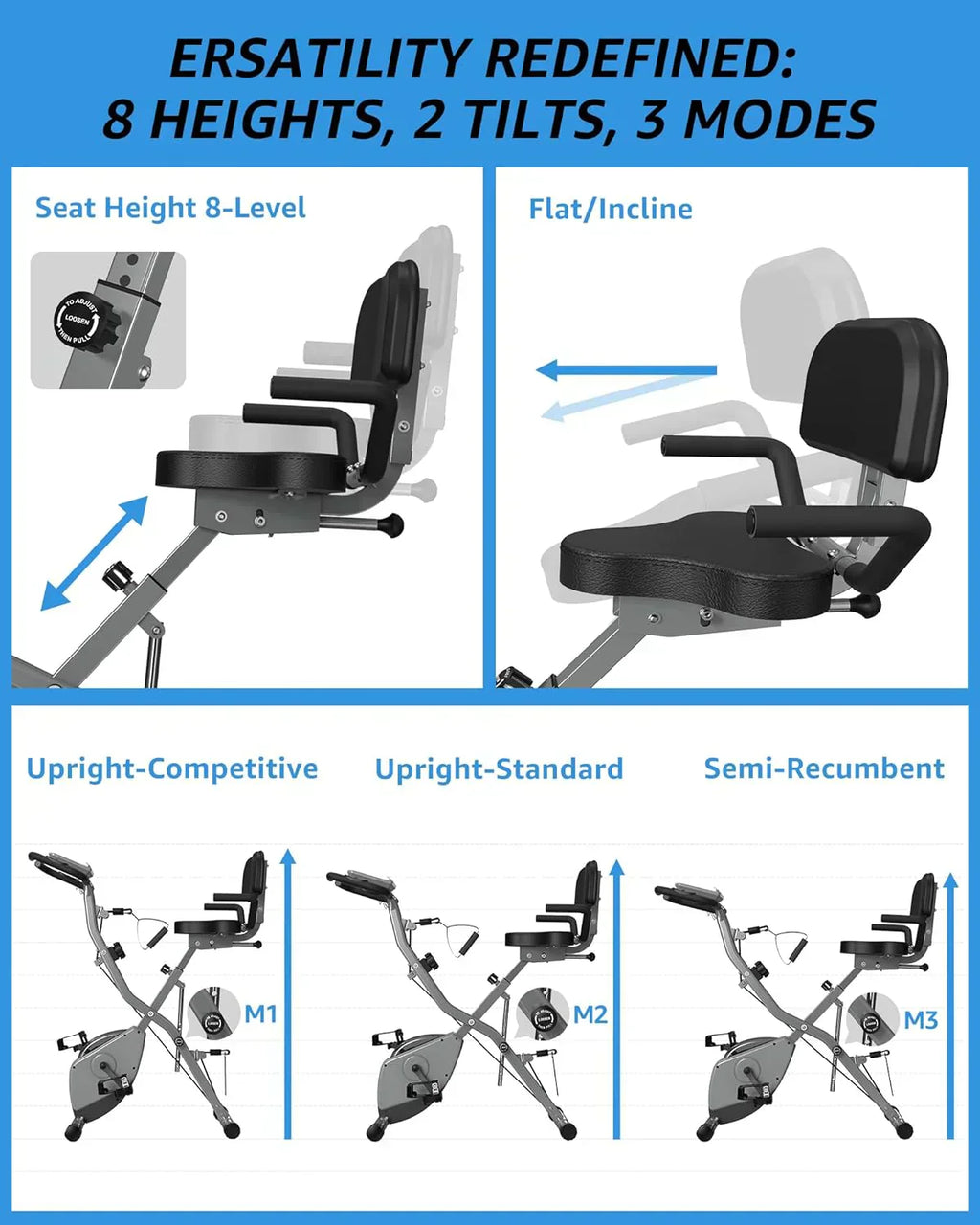 Foldable Exercise Bike Stationary Bikes  5 IN 1 Indoor Workout Cycling Bike Quiet Magnetic Resistance wourant