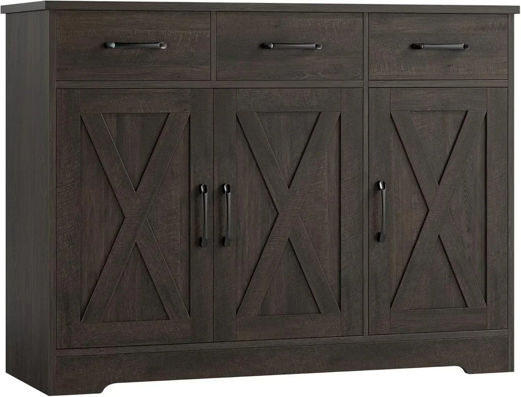 Modern farmhouse sideboard barn door buffet storage cabinet with drawers and shelves wourant