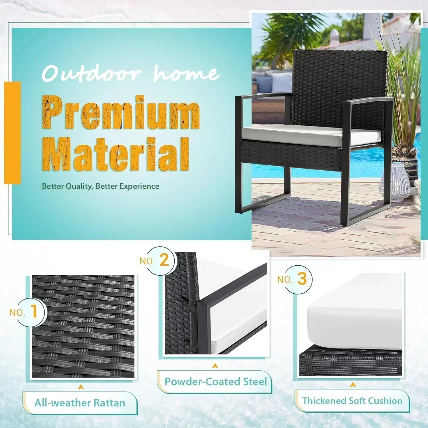Flamaker 3 Pieces Patio Set Outdoor Wicker Furniture Sets Modern Rattan Chair Conversation Sets wourant