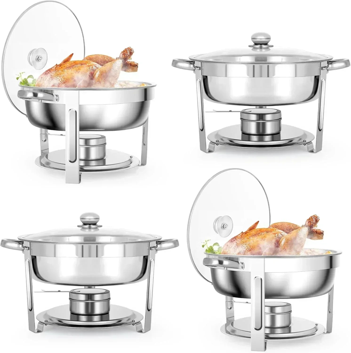 5 QT Chafing Dishes 4 Pack Premium Stainless Steel Complete Set Round Chafing Dish Buffet Set wourant