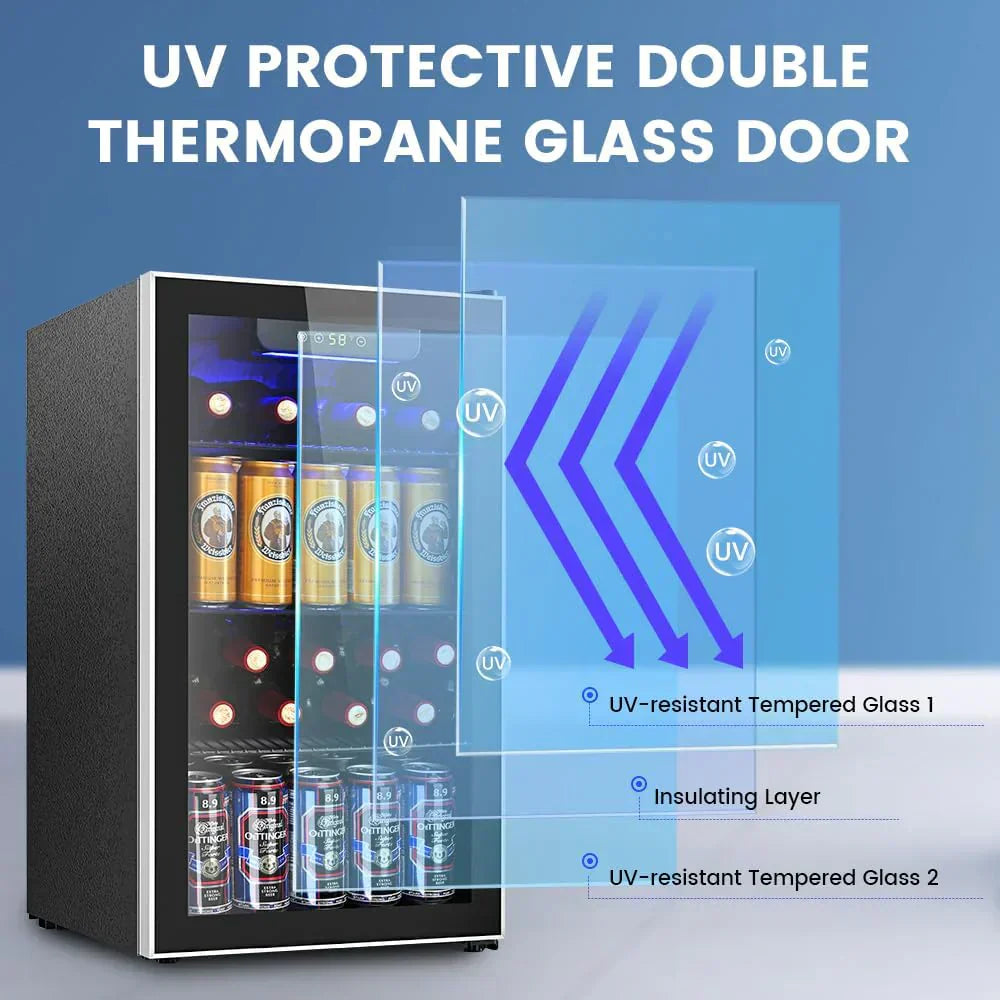 Mini Fridge 130 Can Beverage Refrigerator Cooler Drink Fridge Adjustable Temperature Control wourant