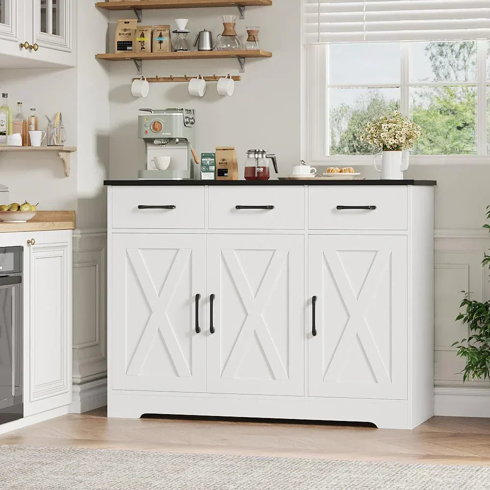 Modern farmhouse sideboard barn door buffet storage cabinet with drawers and shelves wourant