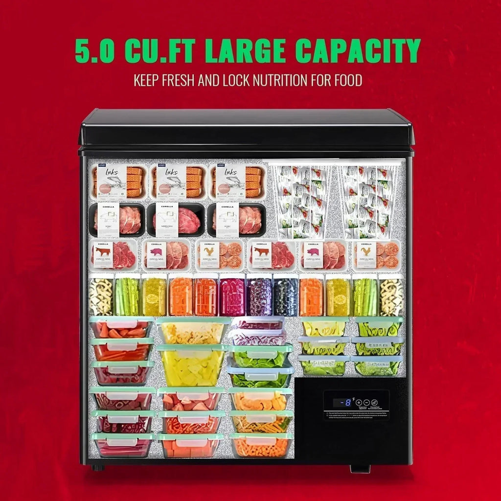 Chest Freezer 5.0Cubic Feet Deep Freezer Freestanding Freezers 2 Removable Stainless Steel Basket wourant