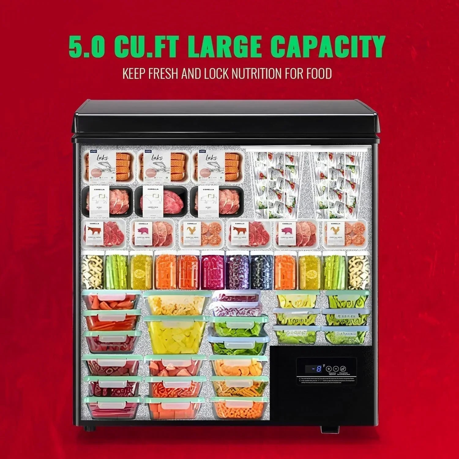 Chest Freezer 5.0Cubic Feet Deep Freezer Freestanding Freezers 2 Removable Stainless Steel Basket wourant