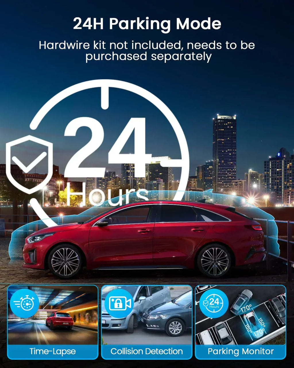 Channel Dash Cam 360° View 1080P Front and Rear Interior Car Left and Right Dash Cam wourant