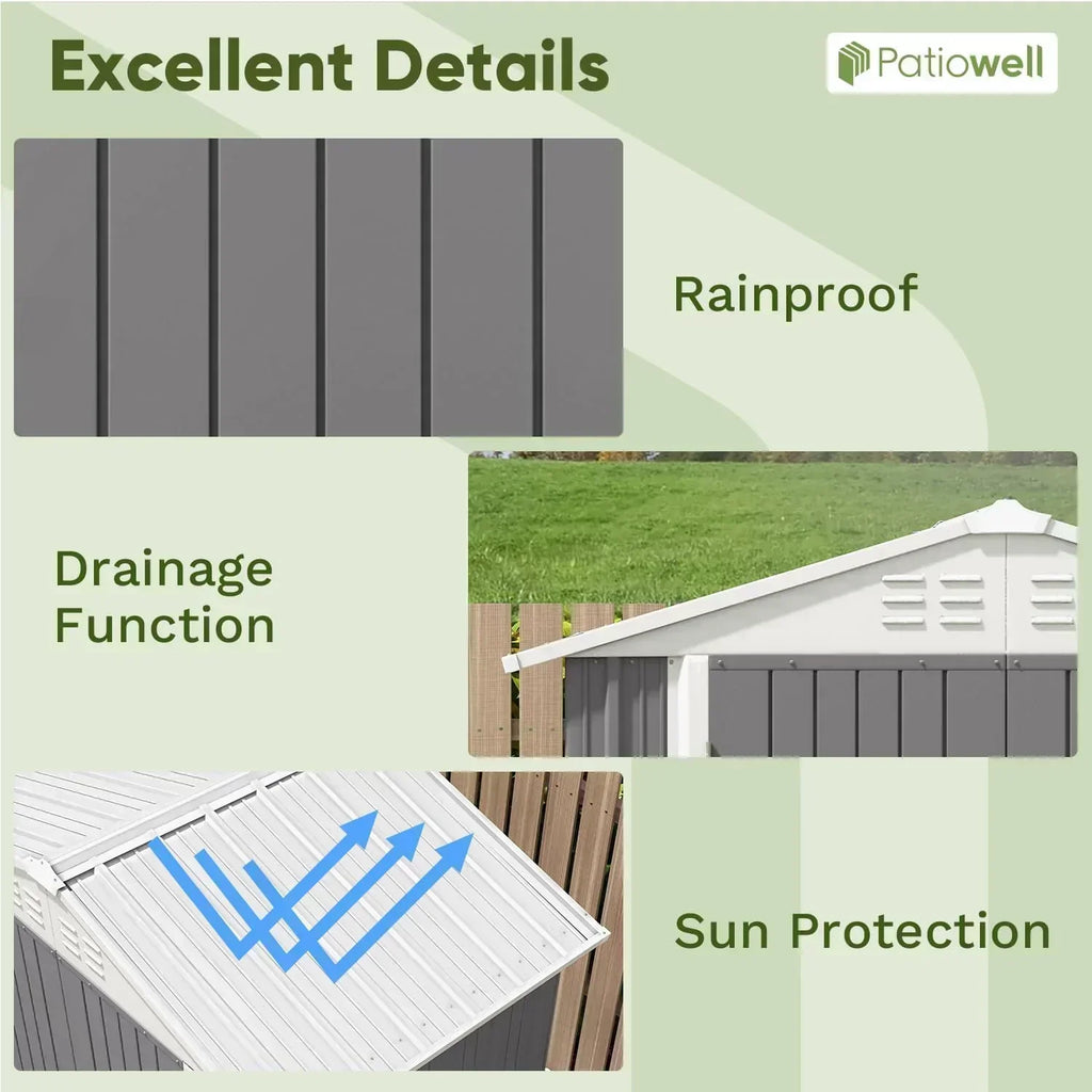 Patiowell 5x3 FT Outdoor Storage Shed Tool Shed with Sloping Roof and Lockable Door Metal Shed wourant