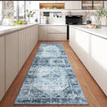 Large Vintage Washable Rug 9x12 Blue Low-Pile Indoor Floral Print Carpet wourant
