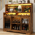 Wine Bar Cabinet with LED Light Liquor Cabinet with Glass Holder Coffee Bar for Liquor wourant