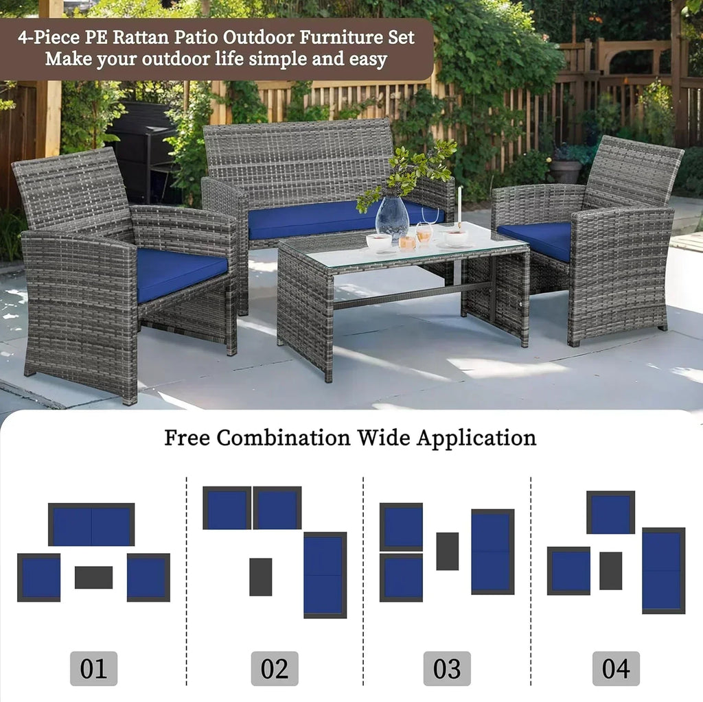 Shintenchi 4 Piece Patio Ratten Set Outdoor Furniture Set Wicker Conversation Set wourant