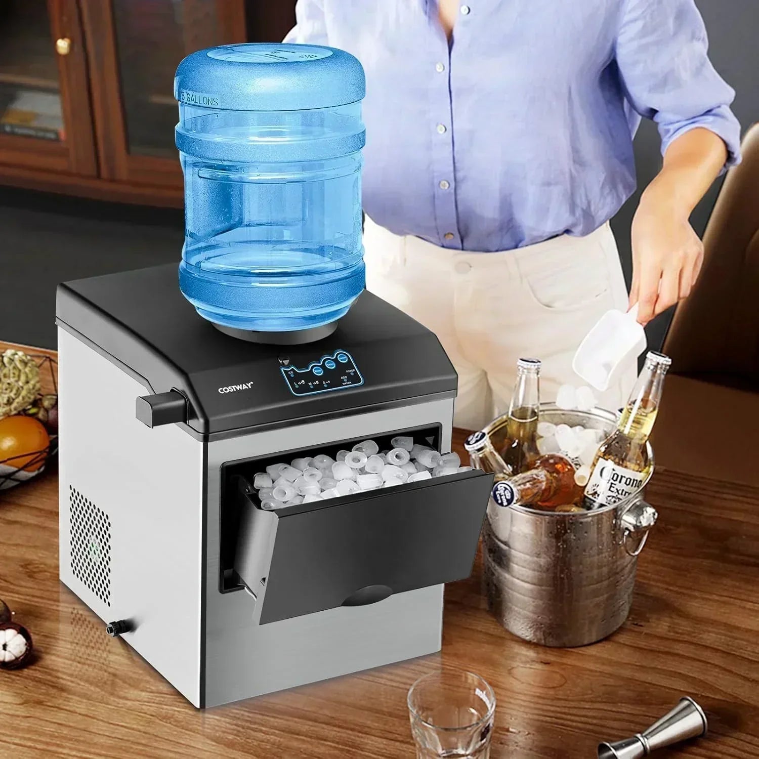 COSTWAY Countertop Ice Maker with Water Dispenser 3 Sizes Bullet Shaped Ice 48lbs/Day wourant