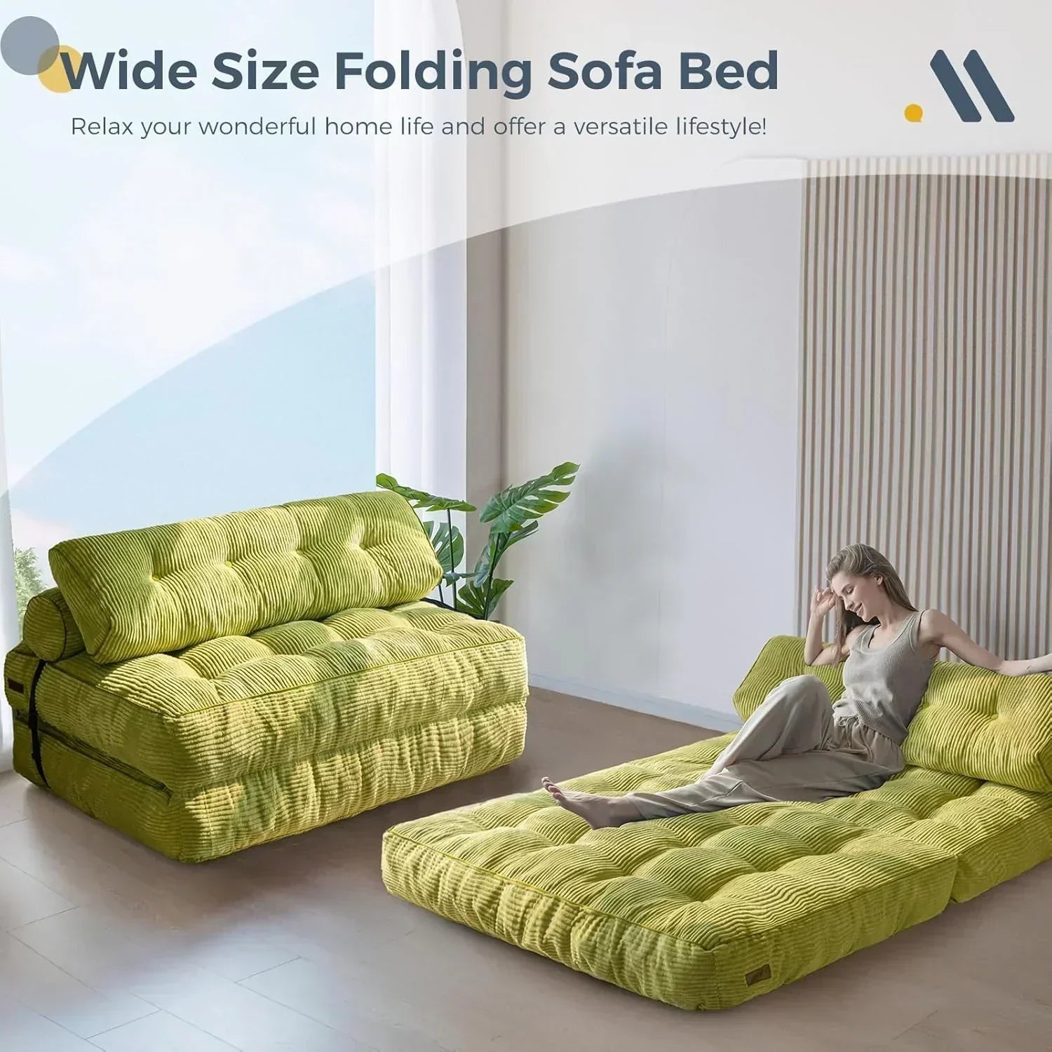 MAXYOYO Folding Sofa Bed Convertible Sleeper Chair with Pillow Foldable Mattress with Back Support wourant