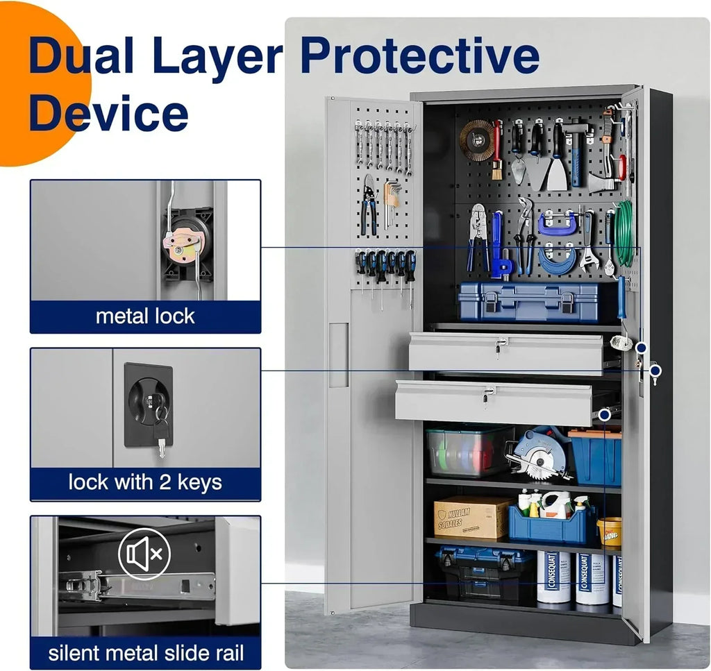 Yizosh Metal Garage Storage Cabinet with Locking Doors Heavy Duty Steel Tool Cabinet wourant