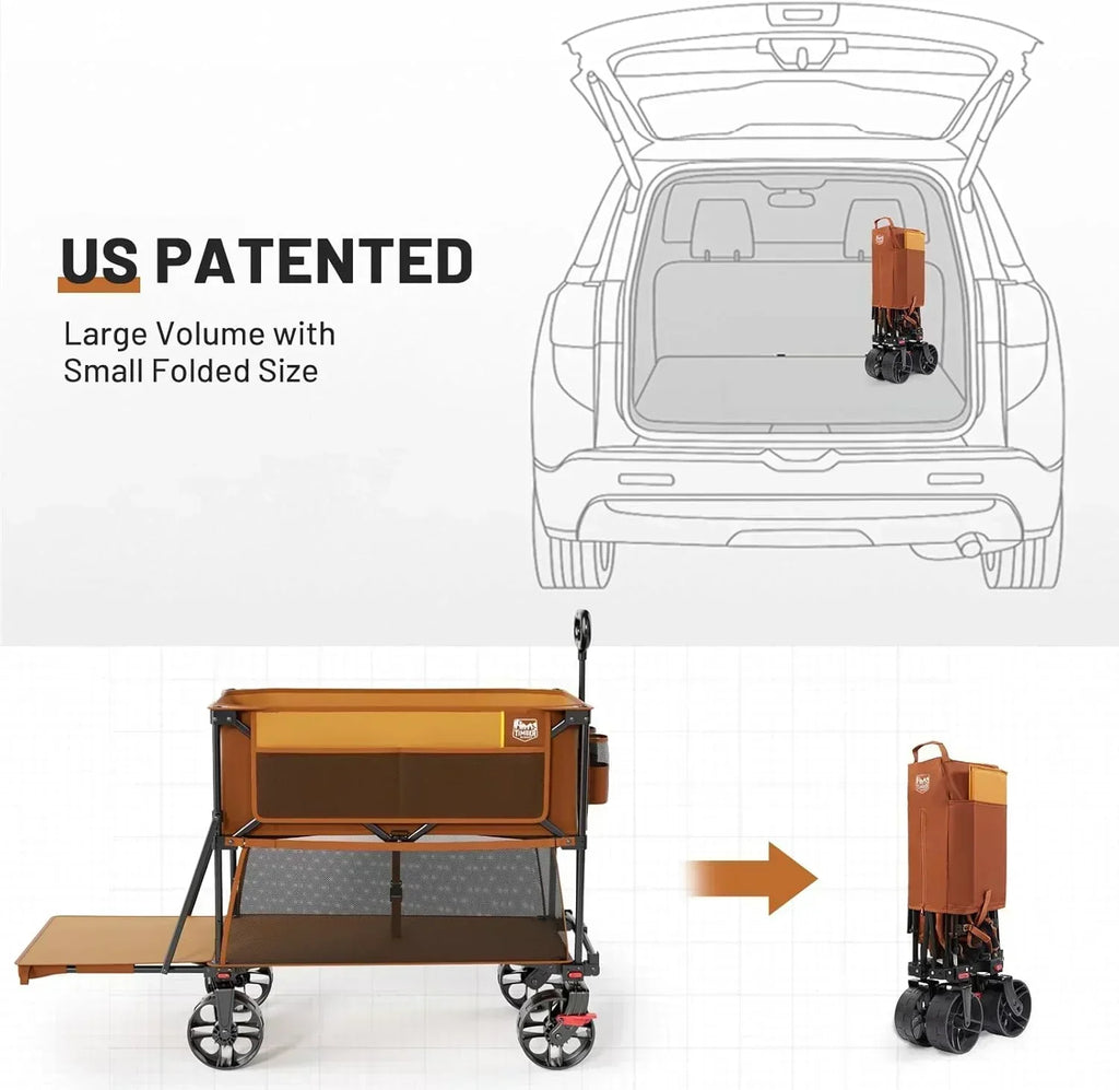 400L Large Capacity Folding Double Decker Cart with Brakes 54 Inch Extra Long Extended Cart wourant