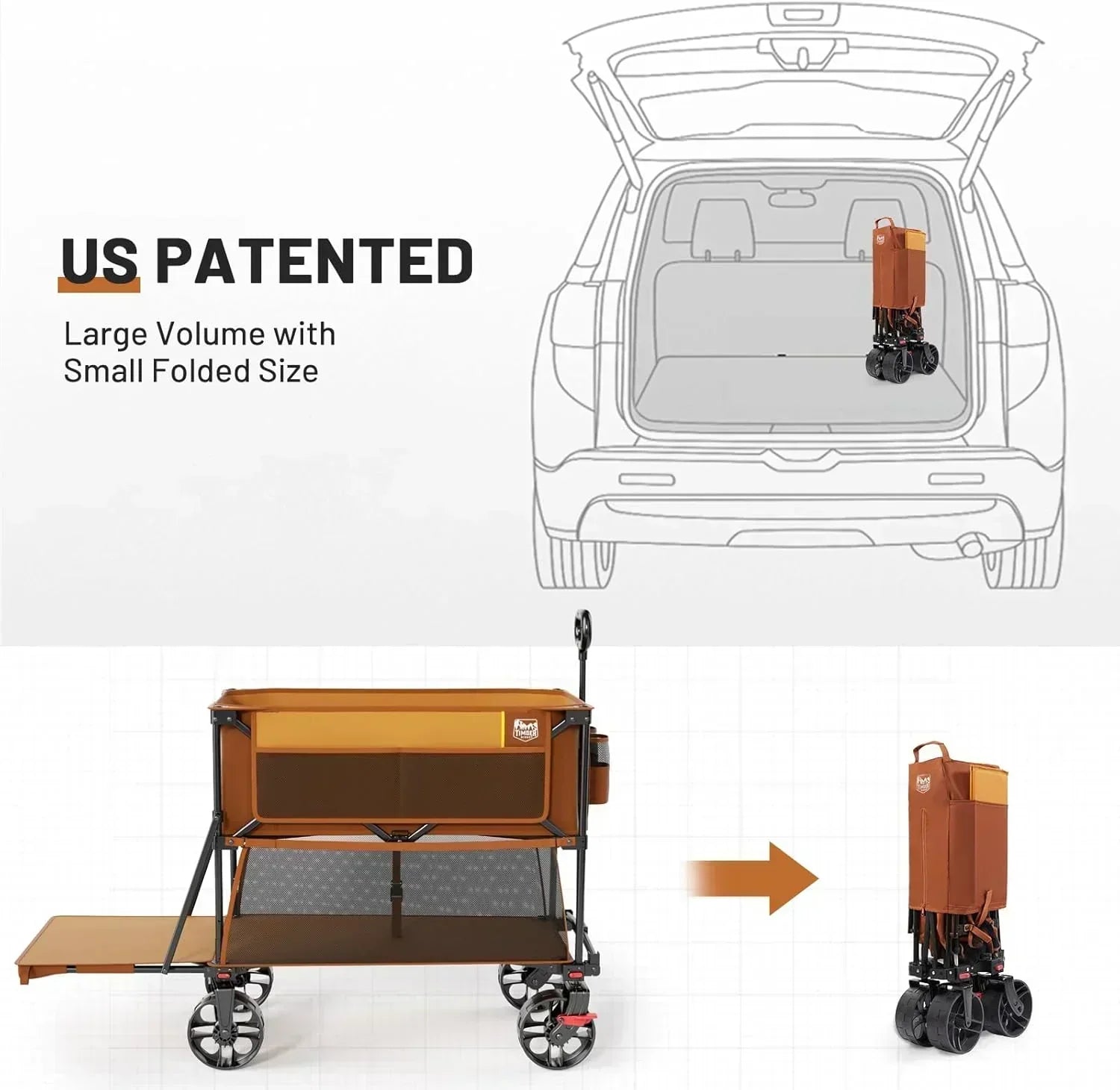 400L Large Capacity Folding Double Decker Cart with Brakes 54 Inch Extra Long Extended Cart wourant